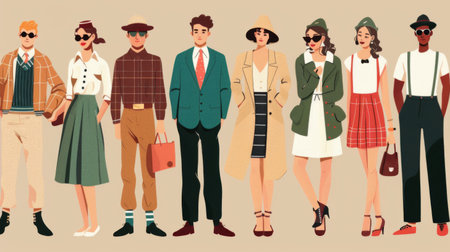 A fashion industry infographic featuring seasonal trends, style guides, and fashion brand comparisons.の素材