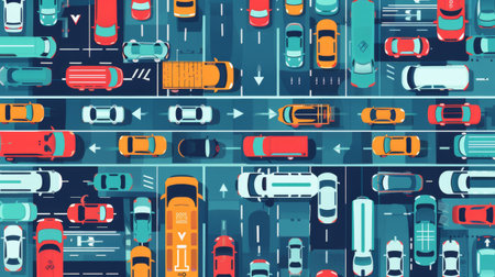 A transportation infographic illustrating traffic patterns, commuting statistics, and urban mobility solutions.の素材