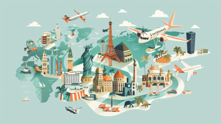 A tourism infographic highlighting hospitality industry trends, tourist arrivals, and accommodation preferences.の素材