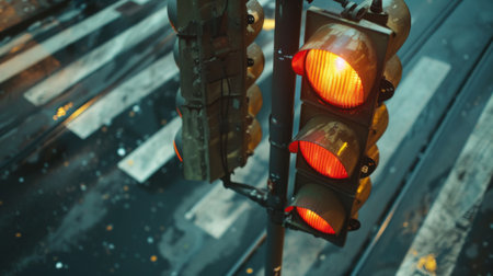 Traffic light with a timer counting down the seconds for pedestrian crossing clearance.の素材