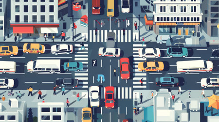 A transportation infographic illustrating traffic patterns, commuting statistics, and urban mobility solutions.の素材