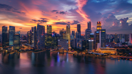 A skyline shot featuring iconic high-rise buildings in the central business district of a major cityの素材