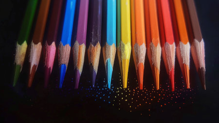 A row of colored pencils fading from dark to light shades, creating a gradient effectの素材