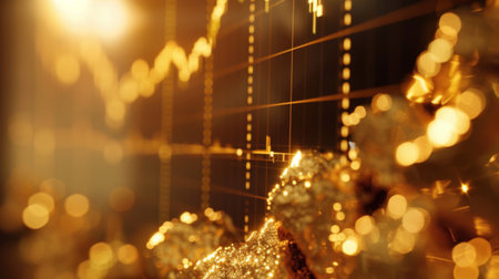 A close-up of a gold price graph on a computer monitor, showing recent market trends and analysis.の素材