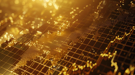 A close-up of a computer screen displaying a detailed gold price graph, showing fluctuations and trends in the market.の素材