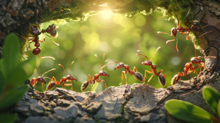 A group of ants working together to build an anthill, highlighting their teamwork and industrious nature.の素材