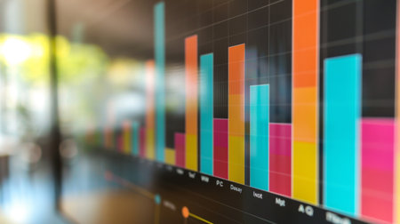 A vibrant bar graph on a computer screen, illustrating sales performance over different quarters.の素材