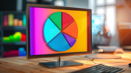 A colorful pie chart on a computer monitor, representing different investment allocations in a diversified portfolio.の素材