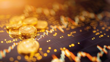 A close-up of a gold price chart with fluctuating trends and historical data, illustrating market volatility in the precious metals sector.の素材