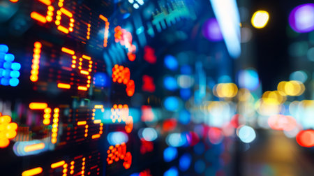 A close-up of a computer screen with a real-time stock ticker, showing rapid changes in stock prices and trading volume.の素材