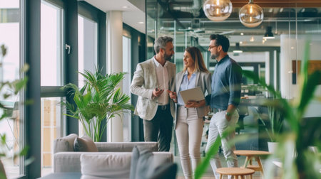 A diverse team of financial professionals discussing investment strategies in a modern officeの素材