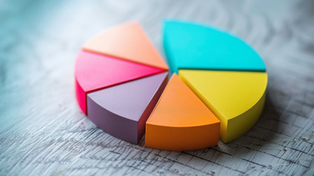 A pie chart displaying percentages of budget allocation for different departmentsの素材