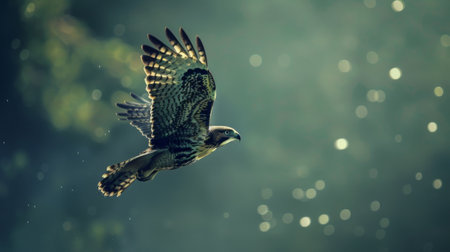 A bird of prey diving sharply towards its prey, wings folded back for maximum speed.の素材