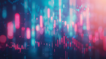 Abstract background of stock market price charts and candlestick graphs on a monitor.の素材