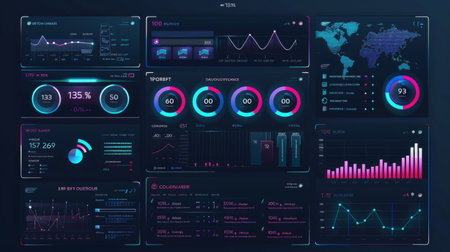Business dashboard with real-time performance graphs and key performance indicators (KPIs).の素材
