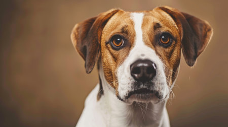 Adorable dog with its head tilted, giving a cute and inquisitive look straight into the camera.の素材
