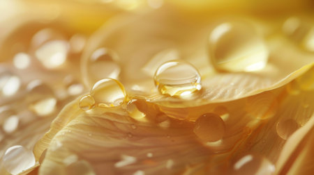 Close-up of perfume droplets on a flower petal, emphasizing natural fragrance essence.の素材