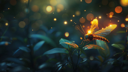 A firefly glowing in the dusk, creating a magical ambiance.の素材