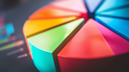 Multiple colorful pie charts illustrating demographic data and consumer preferences.の素材