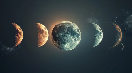 A digital artwork of the moon phases, illustrating its different stages from new moon to full moon.の素材
