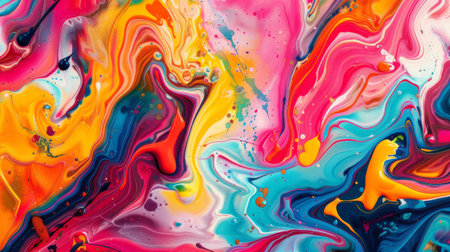 An abstract background with swirling colorful paint patterns, creating a vibrant artistic look.の素材