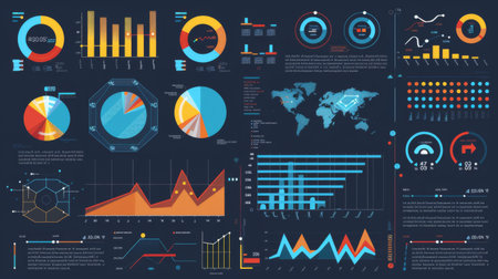 An infographic with various graphs and charts representing statistical information.の素材