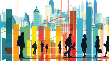 An infographic with bar graphs illustrating demographic data and population trends in a city.の素材