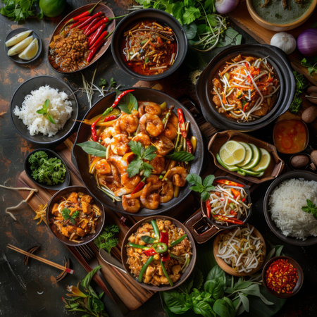 These prompts highlight the variety and deliciousness of Thai cuisine, perfect for capturingの素材