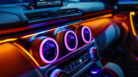 A car speaker with illuminated LED lights, enhancing the vehicle's interior aesthetics.の素材