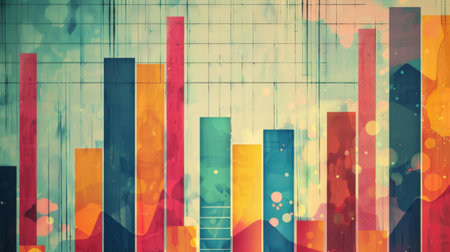A bar graph infographic on a poster board with colorful bars and statistical informationの素材