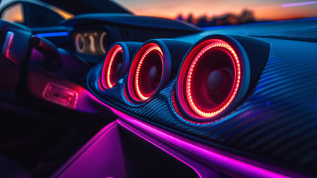 A car speaker with illuminated LED lights, enhancing the vehicle's interior aesthetics.の素材