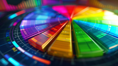 A close-up of a colorful pie chart on a digital screen, illustrating market share data.の素材