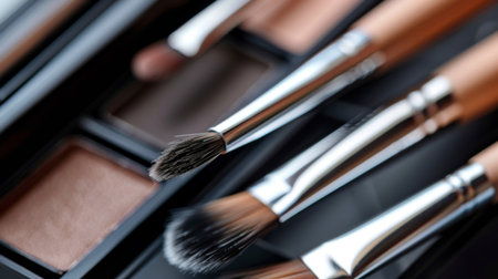 A close-up of eyebrow microblading tools and pigments used for semi-permanent eyebrow tattooing.の素材