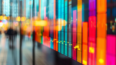 A close-up of a colorful bar graph on a digital screen, displaying financial data trends.の素材