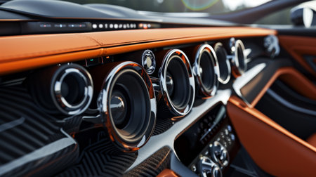A modern car interior showcasing an advanced sound system with multiple speakers.の素材