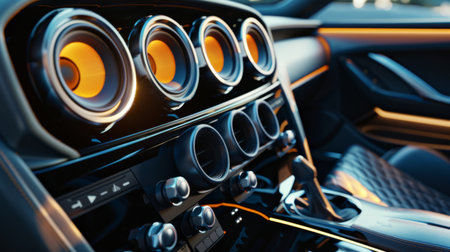 A modern car interior showcasing an advanced sound system with multiple speakers.の素材
