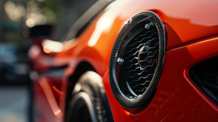 A close-up of a tweeter speaker mounted on a car's A-pillar, enhancing high-frequency sounds.の素材