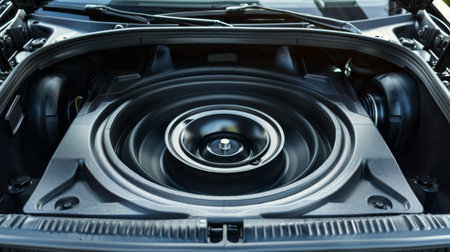 A subwoofer installed in the trunk of a car, ready to deliver powerful bass.の素材