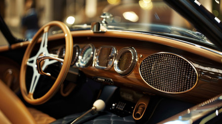 An elegant car interior with custom speaker grills that blend seamlessly with the design.の素材