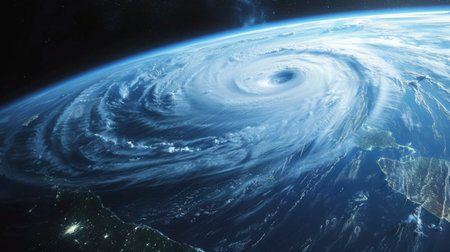 Extreme weather events like hurricanes and cyclones, intensified by global warming.の素材
