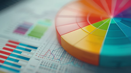 A close-up of a digital pie chart showing market share distribution on a computer screen.の素材