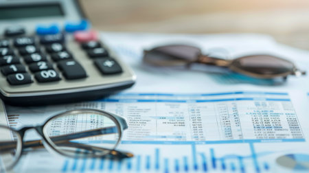 A close-up of a retirement savings plan document and calculator, symbolizing financial planning for the future.の素材