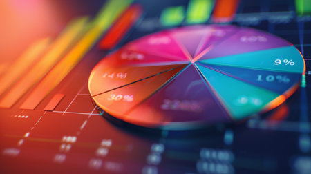 A close-up of a digital pie chart showing market share distribution on a computer screen.の素材