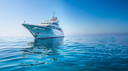 A luxury yacht sailing gracefully on calm blue waters under a clear sky.の素材