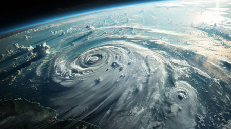 Extreme weather events like hurricanes and cyclones, intensified by global warming.の素材