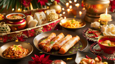 A festive celebration with Roti Sai Mai served as a traditional dessert option.の素材