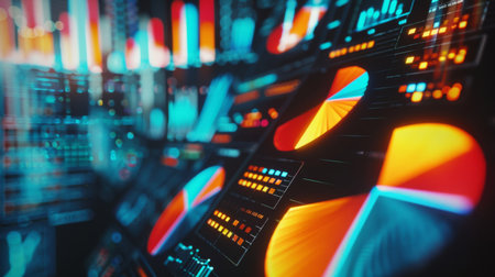 A visual comparison of pie charts showing different market shares on a computer screen.の素材