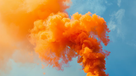 Close-up of a colored smoke grenade emitting thick plumes of orange smoke, used in military training exercises.の素材