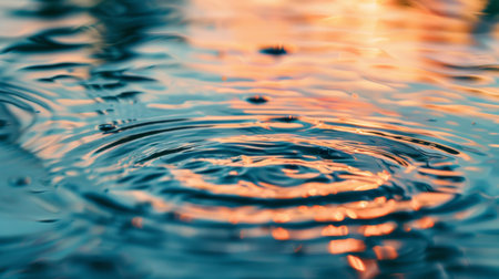 Close-up of a ripple water surface creating abstract patterns and reflections.の素材