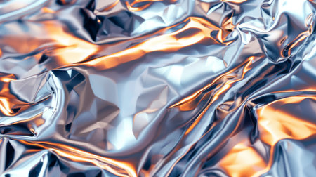 Close-up of a metallic abstract background with shiny textures and reflections.の素材